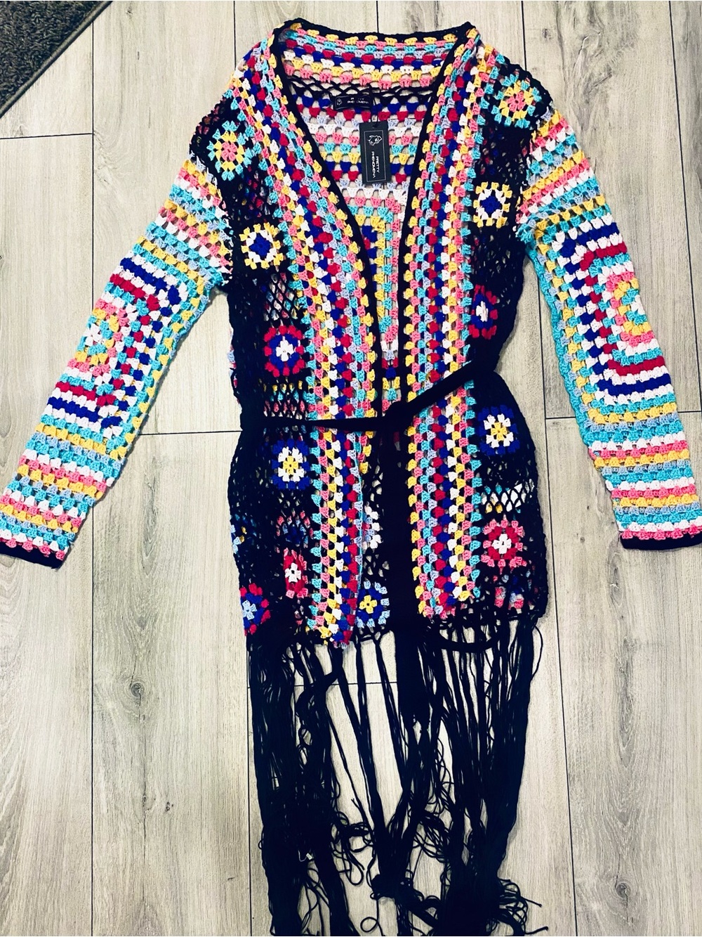 Colorful Crochet Fringe Cardigan NWT Size S-M